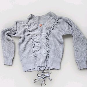 UNIQ Purple Chunky Knit Sweater Lace Up V Neck Long Sleeve Womens M/L EUC